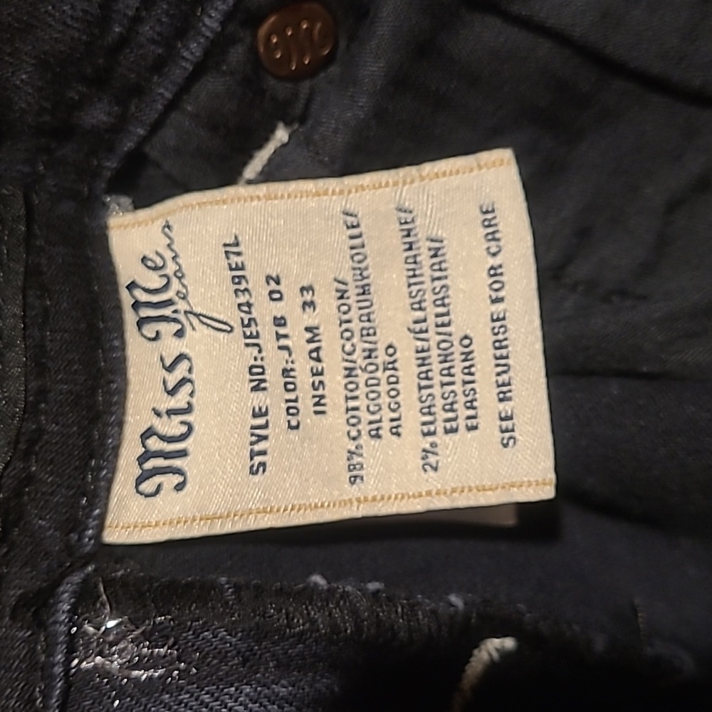 Miss Me  Jeans with White Stitching and Rhinestones Dark Blue Or Black Sz 24 - Picture 8 of 12